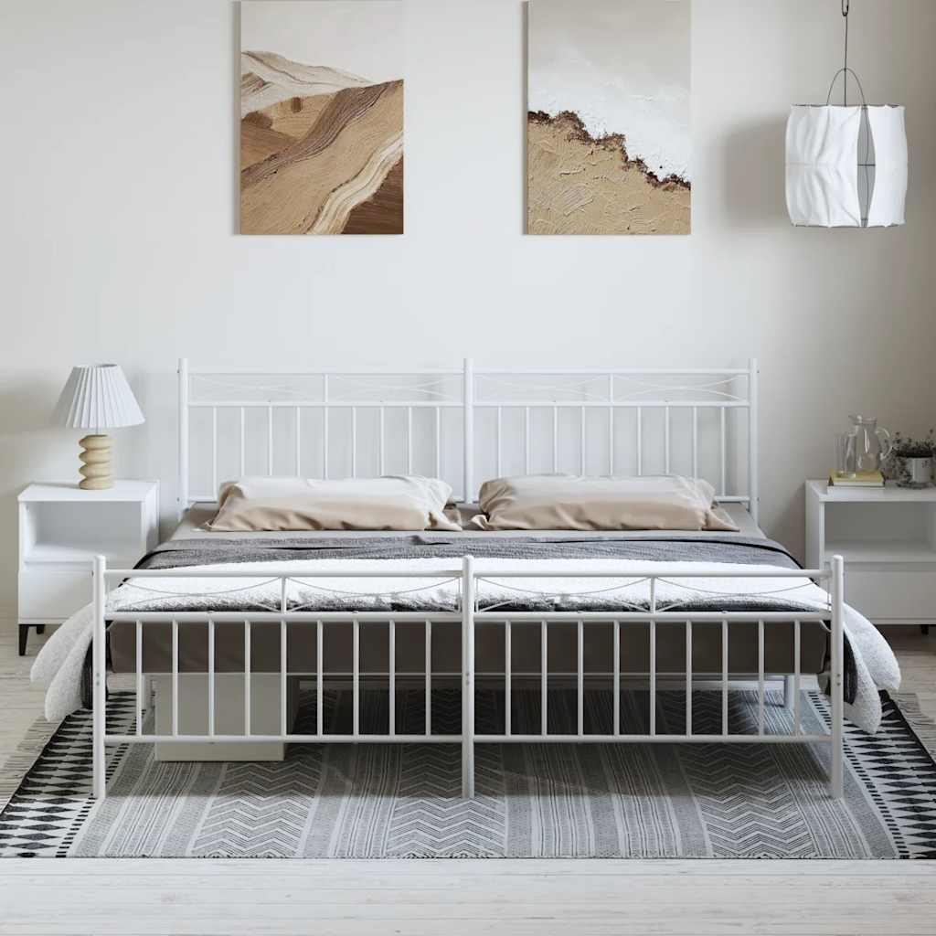 Metal Bed Frame without Mattress with Footboard White 193x203cm