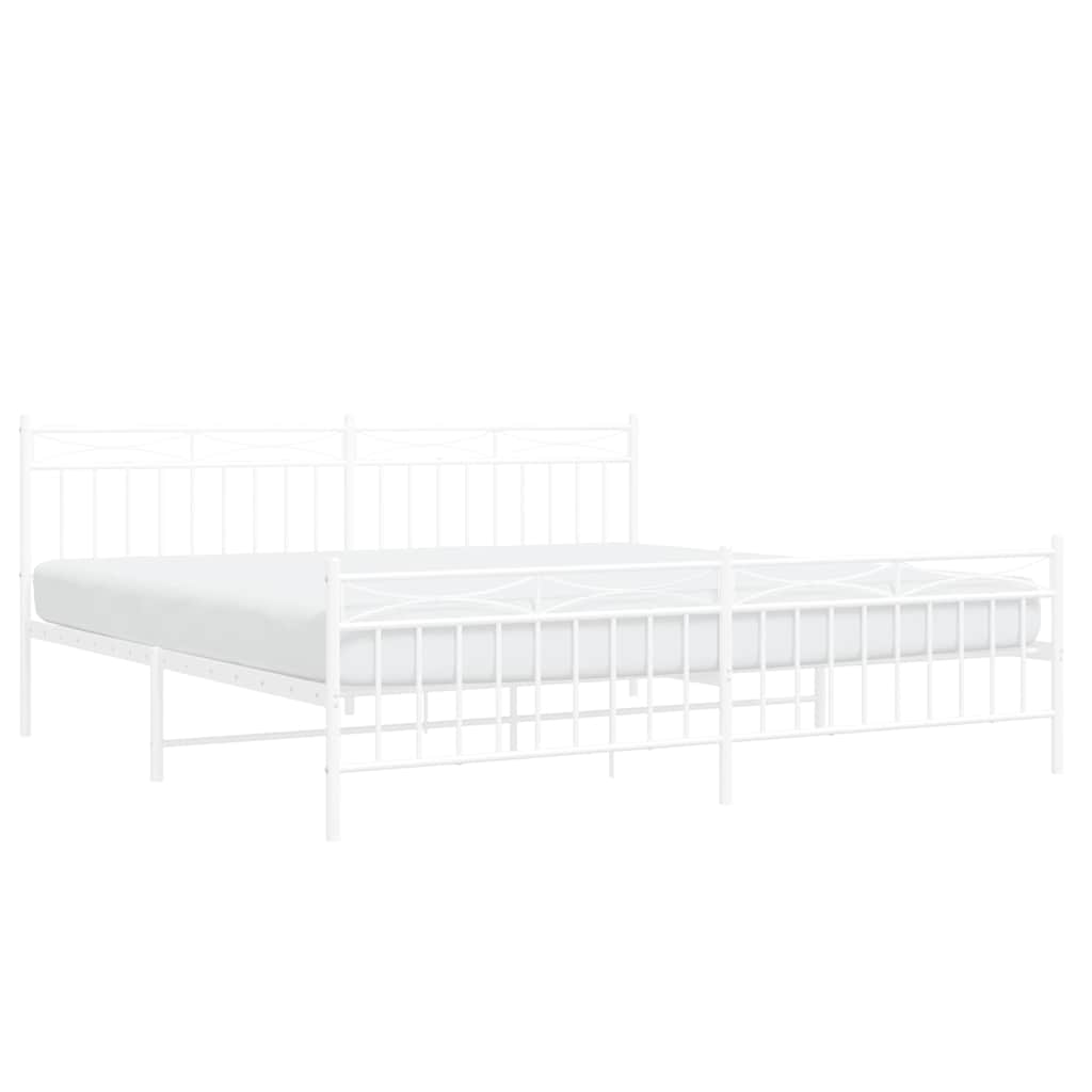 Metal Bed Frame without Mattress with Footboard White 193x203cm
