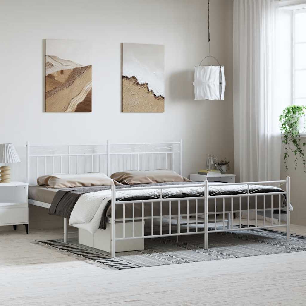 Metal Bed Frame without Mattress with Footboard White 193x203cm