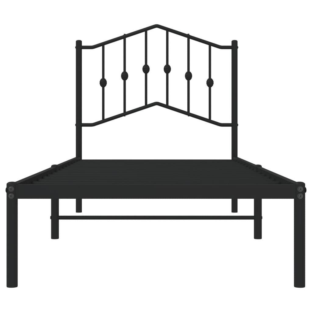 Metal Bed Frame without Mattress with Headboard Black 80x200cm