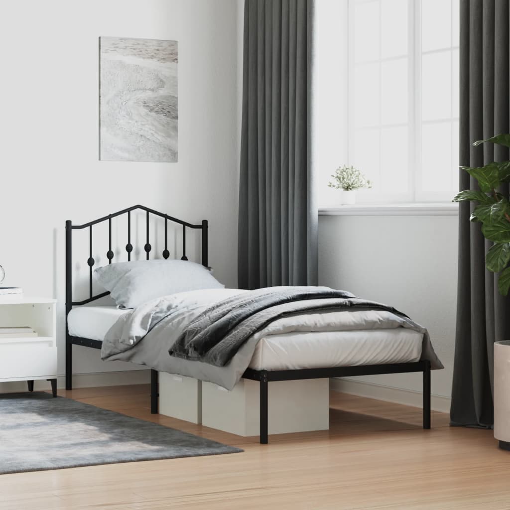 Metal Bed Frame without Mattress with Headboard Black 80x200cm