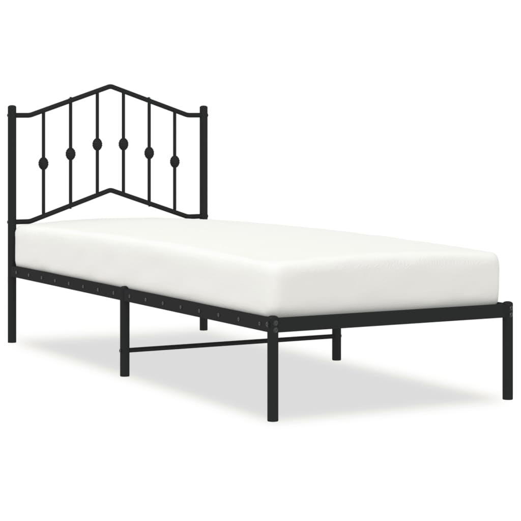 Metal Bed Frame without Mattress with Headboard Black 90x190cm