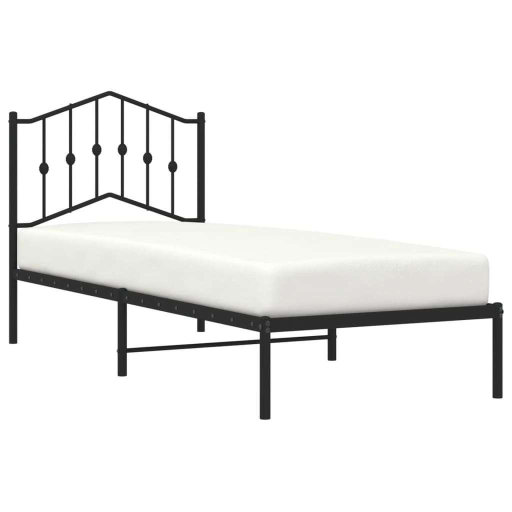 Metal Bed Frame without Mattress with Headboard Black 90x190cm