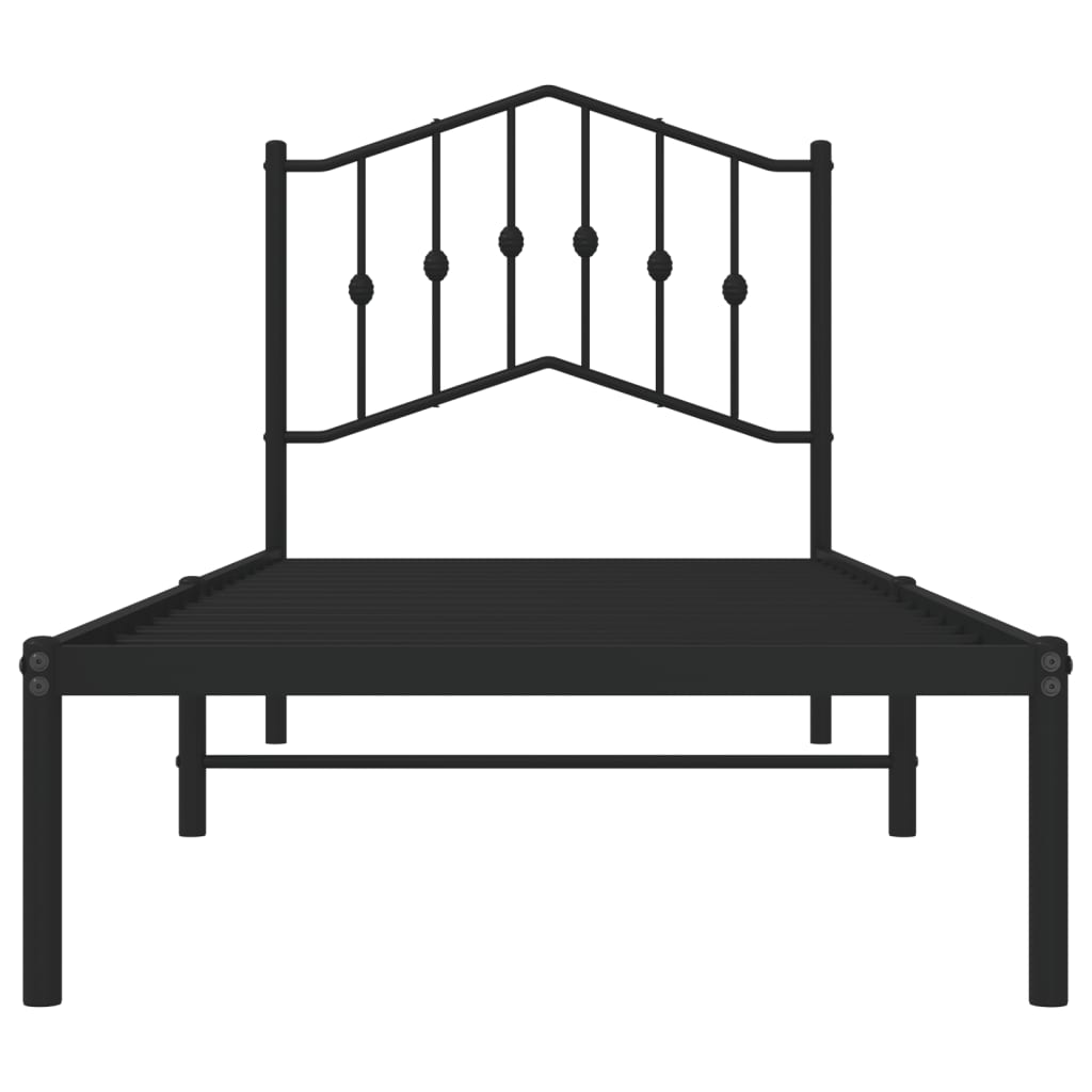 Metal Bed Frame without Mattress with Headboard Black 90x190cm
