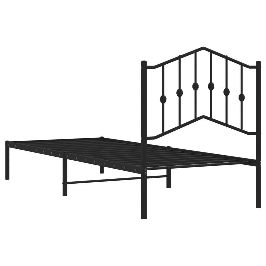 Metal Bed Frame without Mattress with Headboard Black 90x190cm