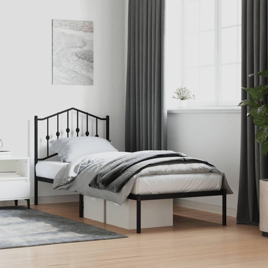 Metal Bed Frame without Mattress with Headboard Black 90x190cm