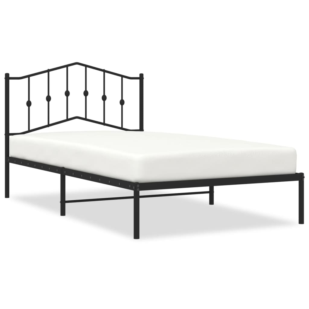 Metal Bed Frame without Mattress with Headboard Black 107x203cm