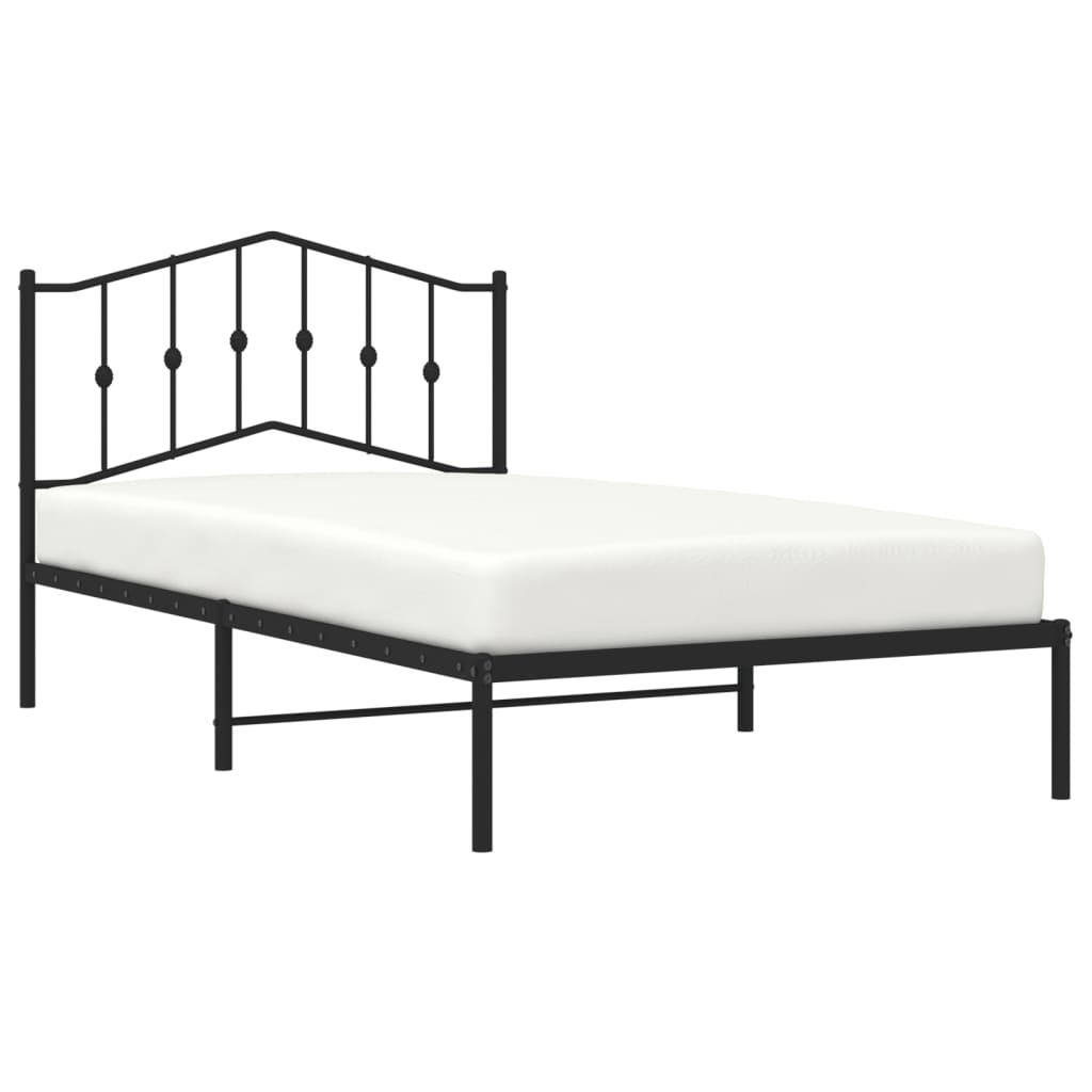 Metal Bed Frame without Mattress with Headboard Black 107x203cm