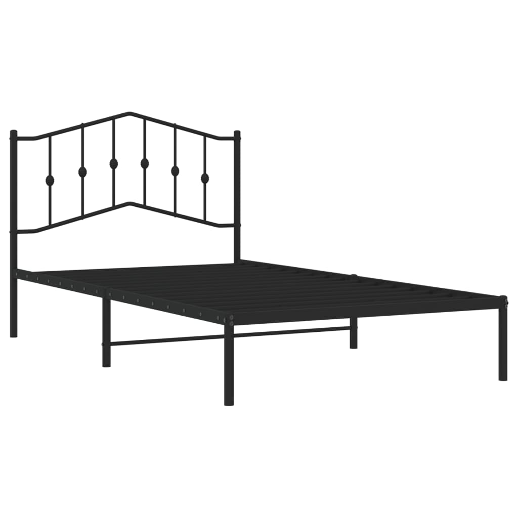 Metal Bed Frame without Mattress with Headboard Black 107x203cm