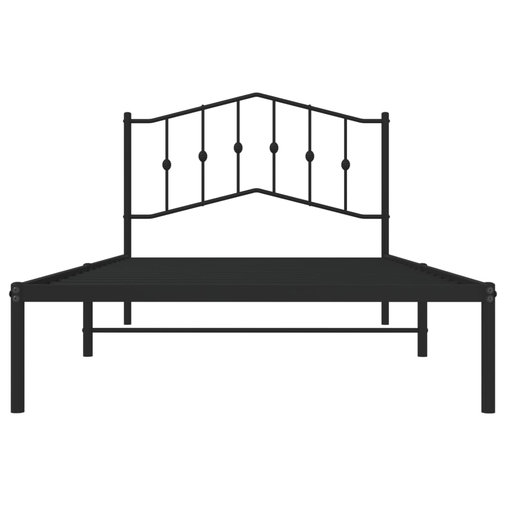 Metal Bed Frame without Mattress with Headboard Black 107x203cm