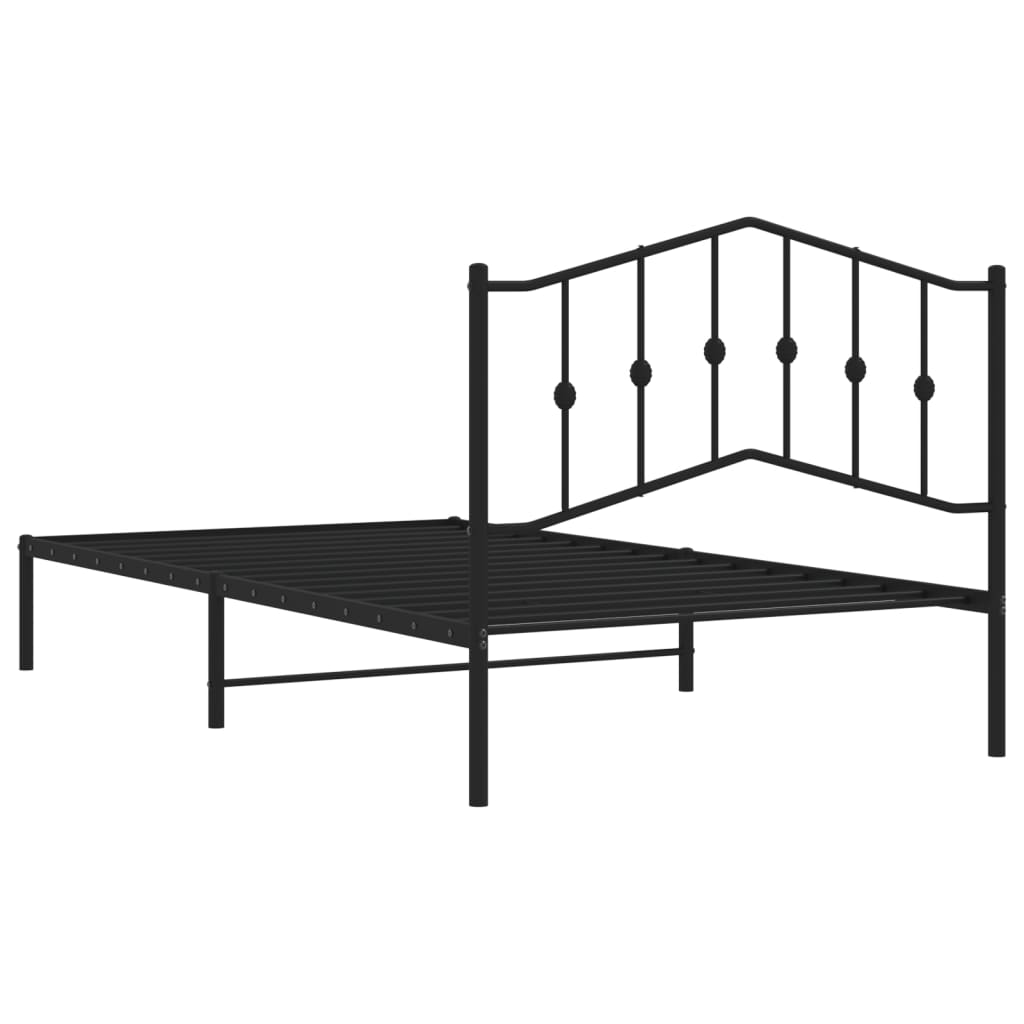 Metal Bed Frame without Mattress with Headboard Black 107x203cm