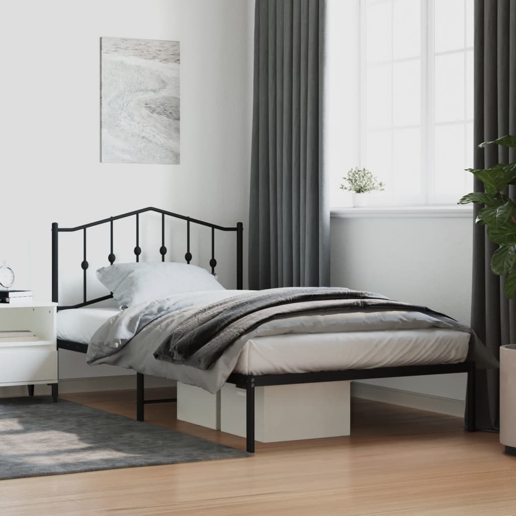 Metal Bed Frame without Mattress with Headboard Black 107x203cm