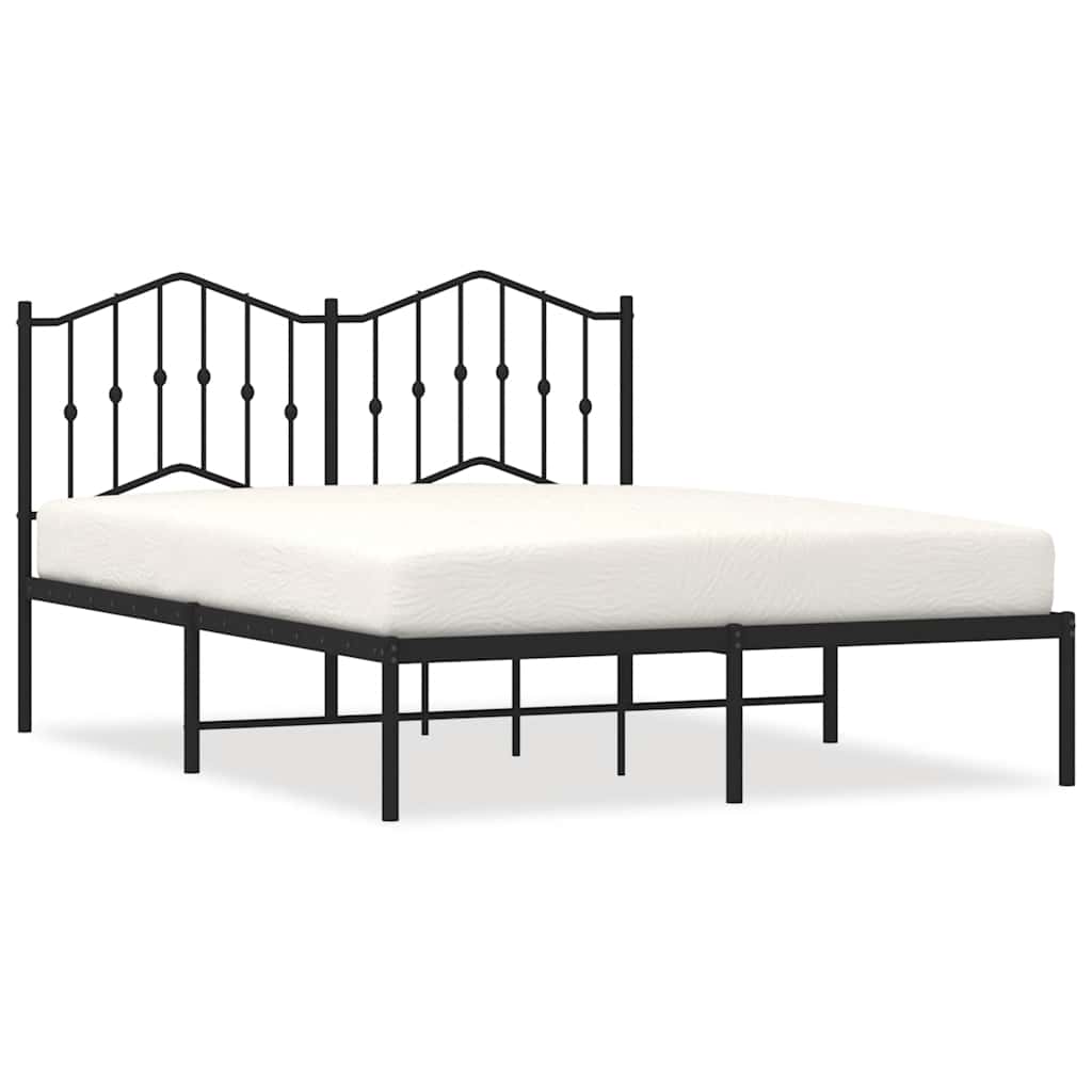 Metal Bed Frame without Mattress with Headboard Black 135x190cm