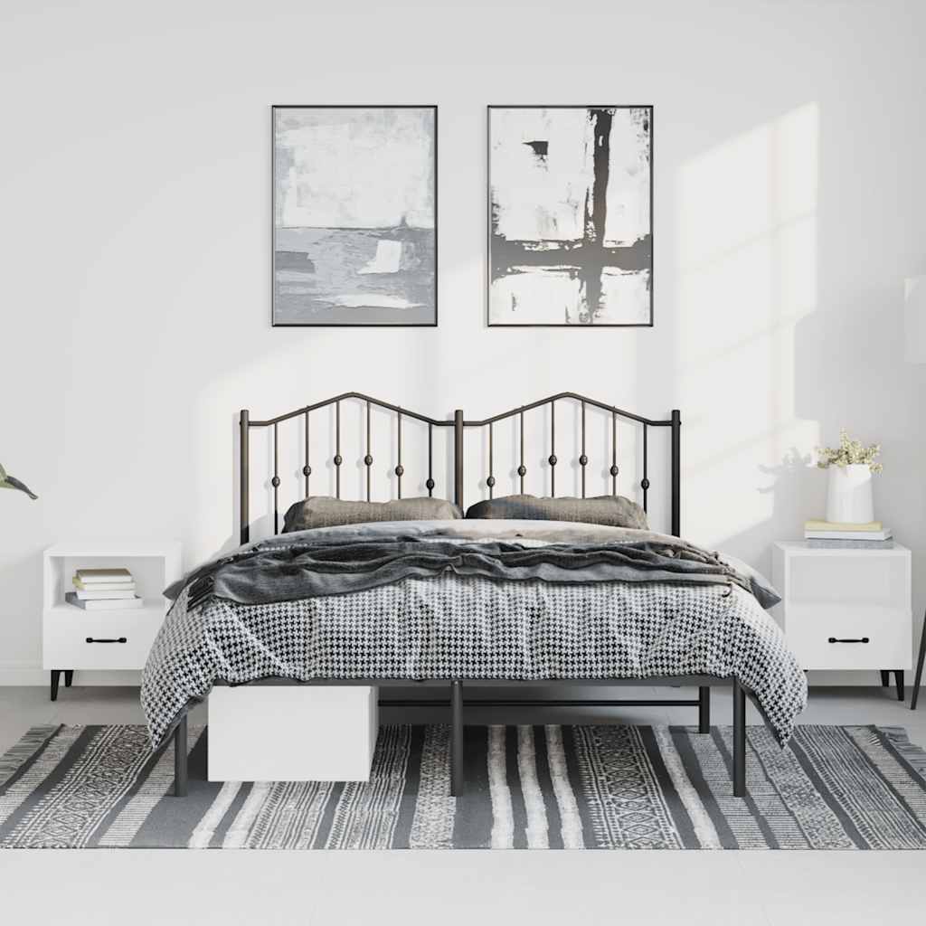 Metal Bed Frame without Mattress with Headboard Black 135x190cm