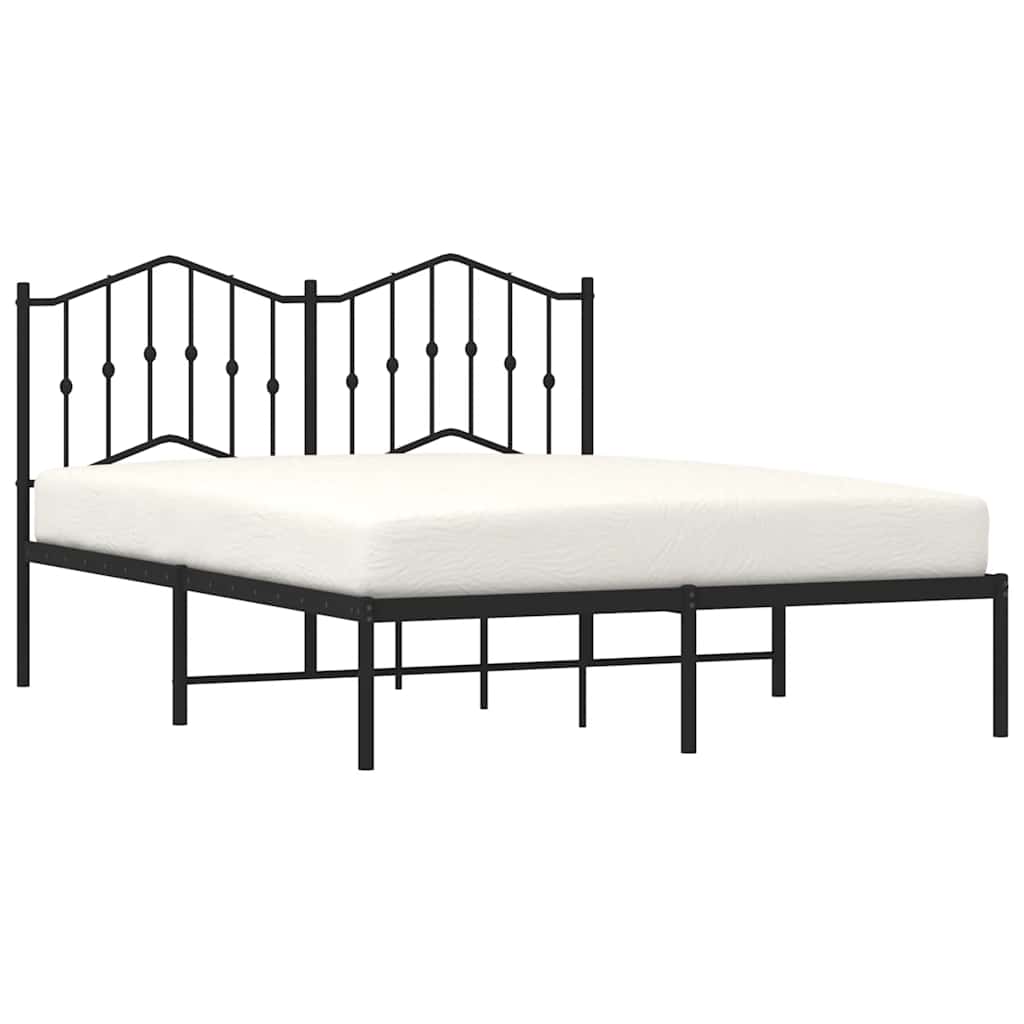 Metal Bed Frame without Mattress with Headboard Black 135x190cm