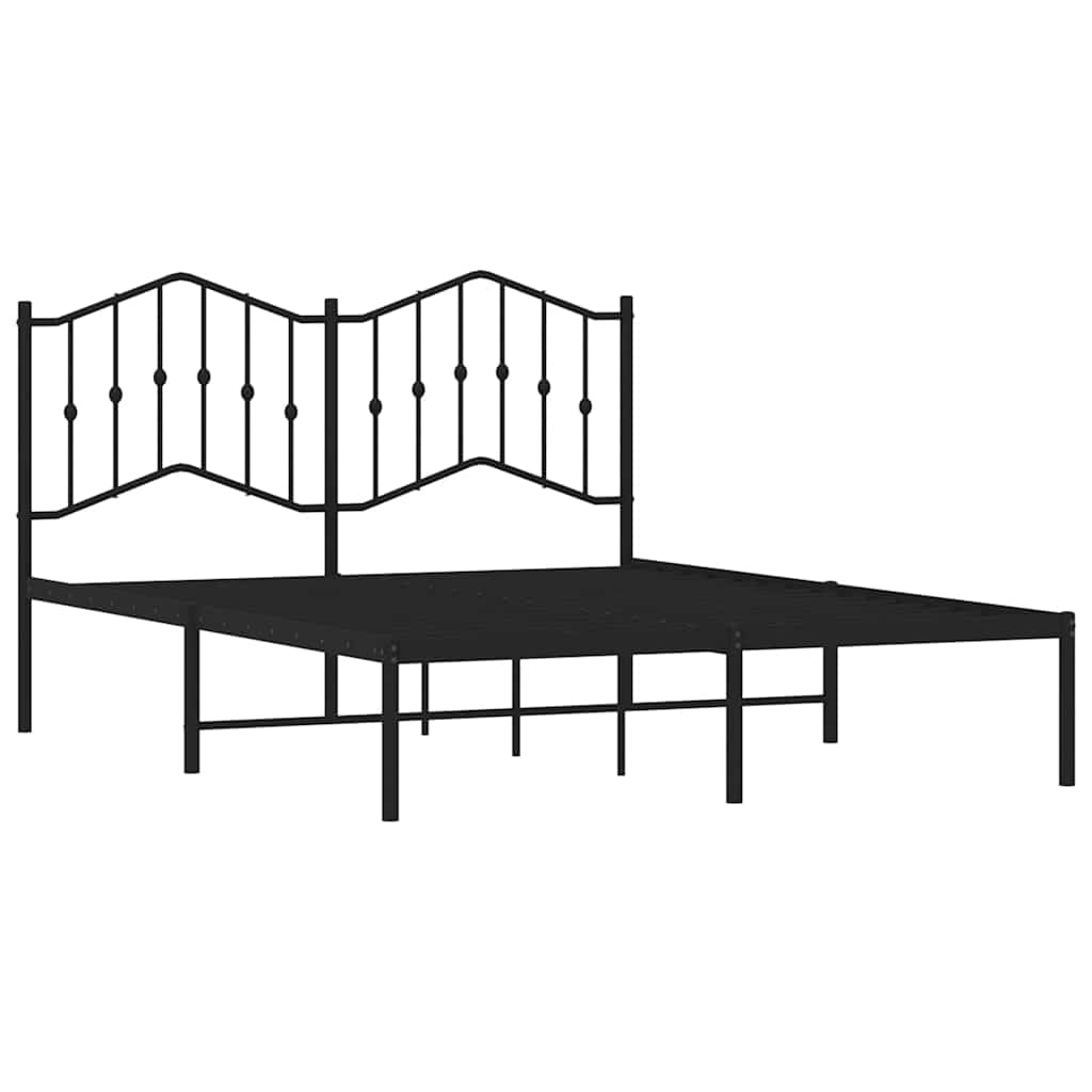 Metal Bed Frame without Mattress with Headboard Black 135x190cm
