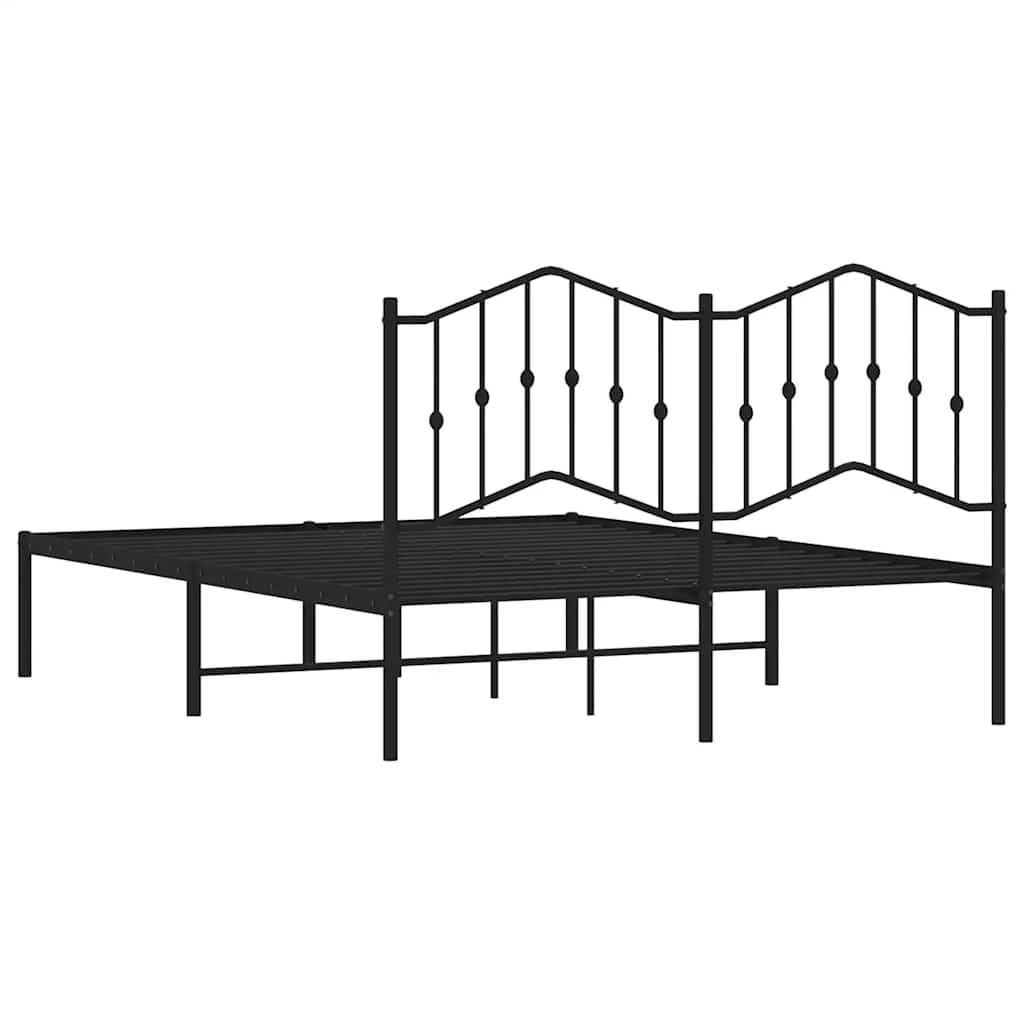 Metal Bed Frame without Mattress with Headboard Black 135x190cm