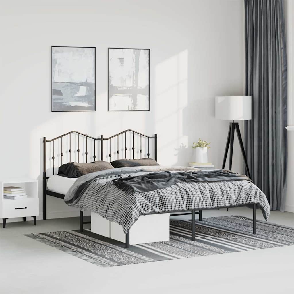 Metal Bed Frame without Mattress with Headboard Black 135x190cm