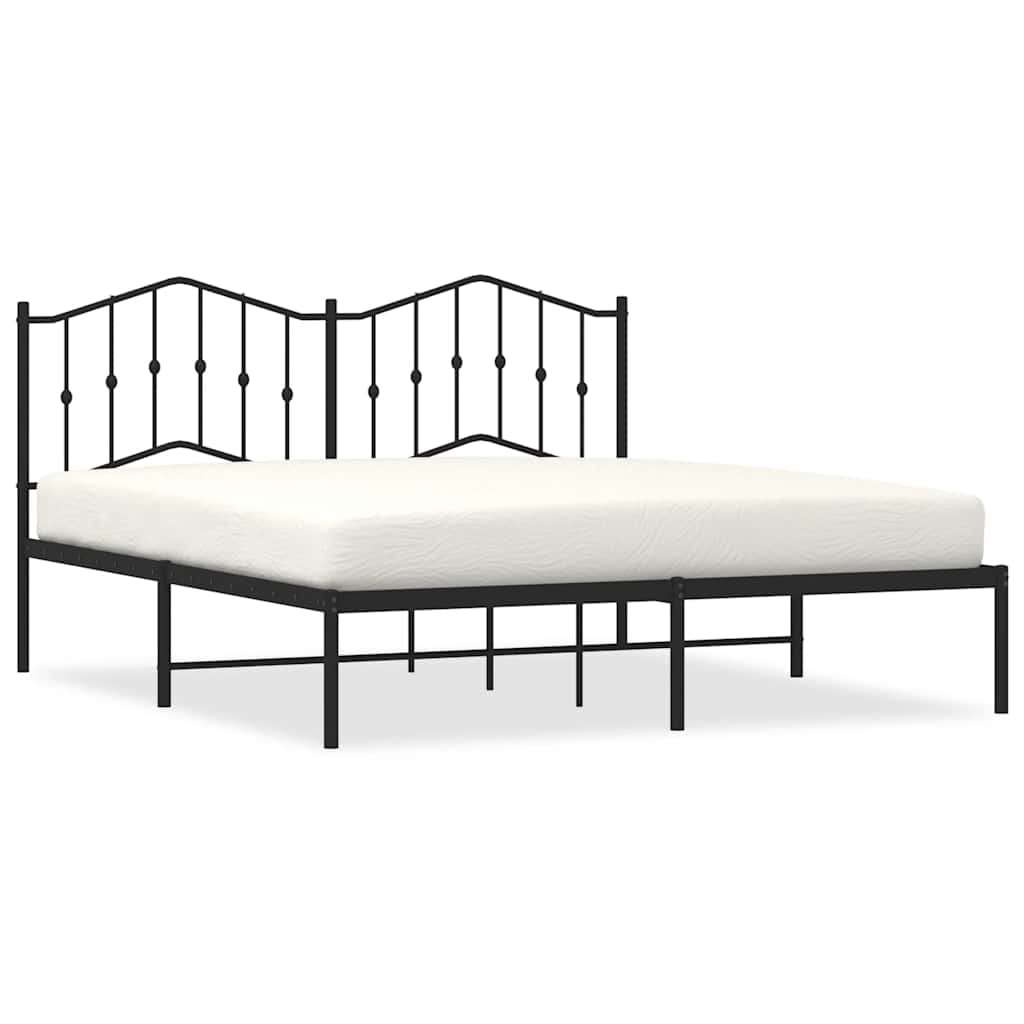 Metal Bed Frame without Mattress with Headboard Black 183x213cm