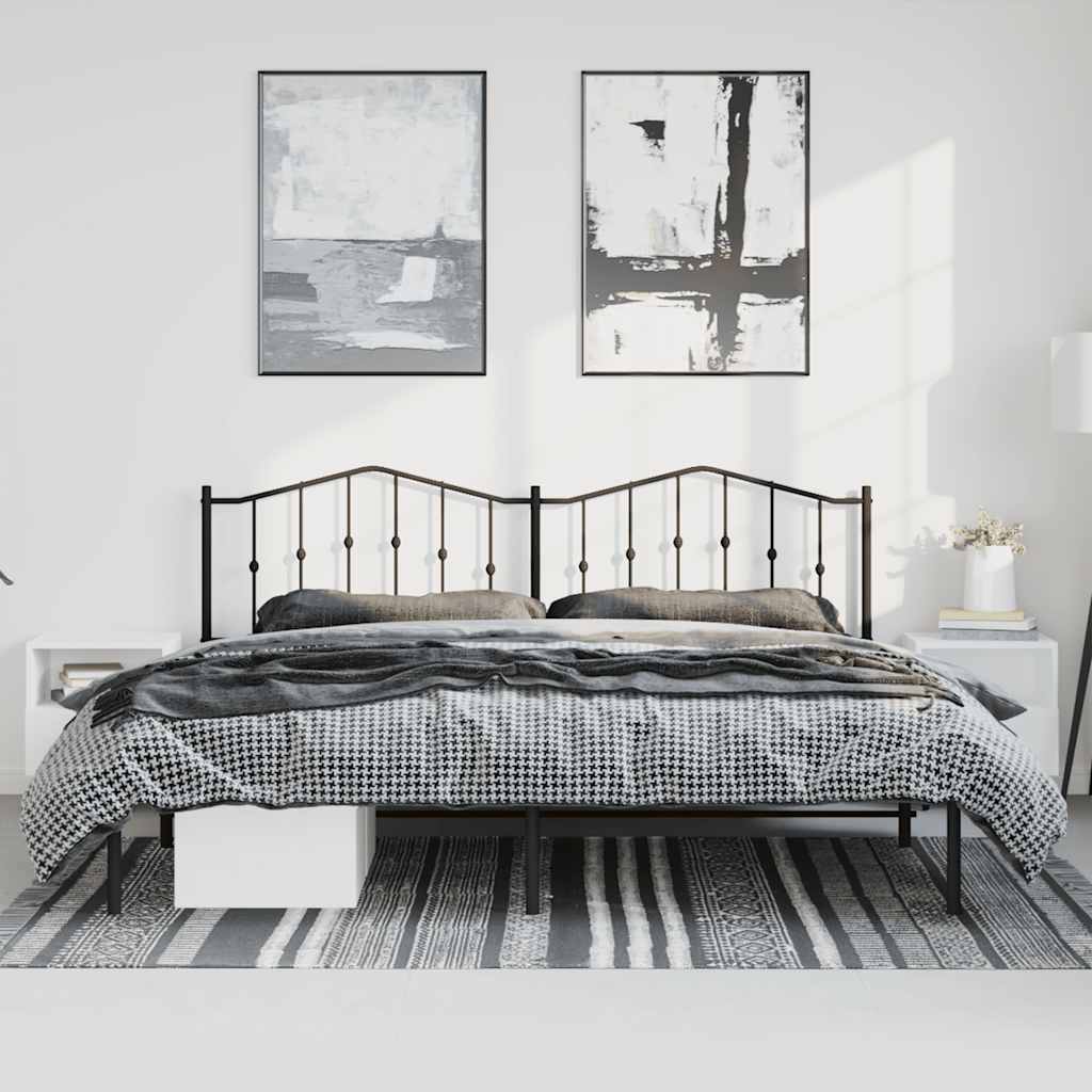 Metal Bed Frame without Mattress with Headboard Black 183x213cm