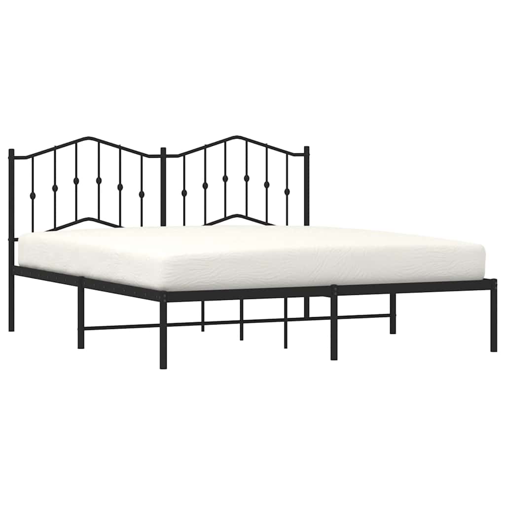 Metal Bed Frame without Mattress with Headboard Black 183x213cm