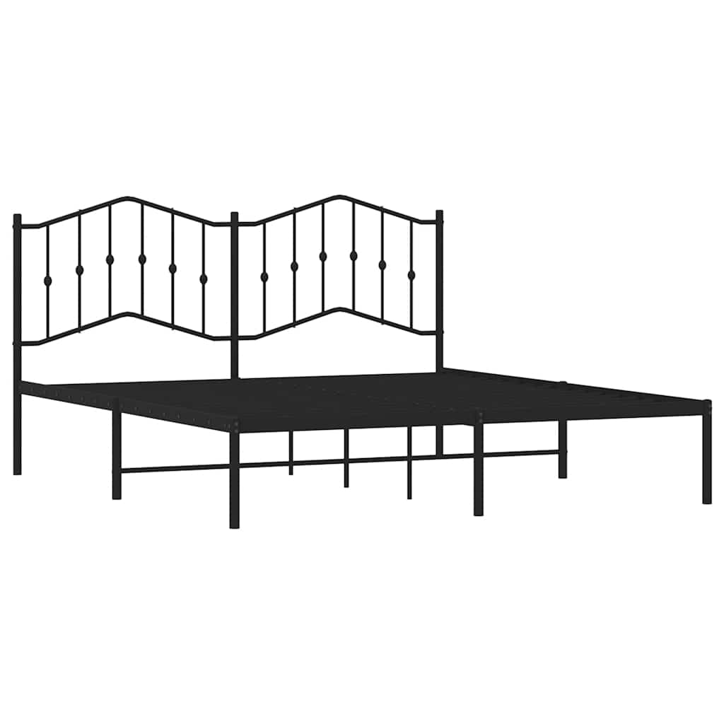 Metal Bed Frame without Mattress with Headboard Black 183x213cm