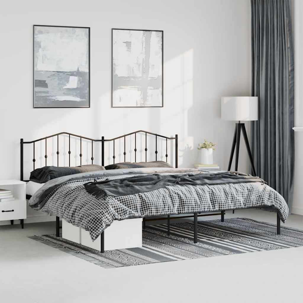 Metal Bed Frame without Mattress with Headboard Black 183x213cm