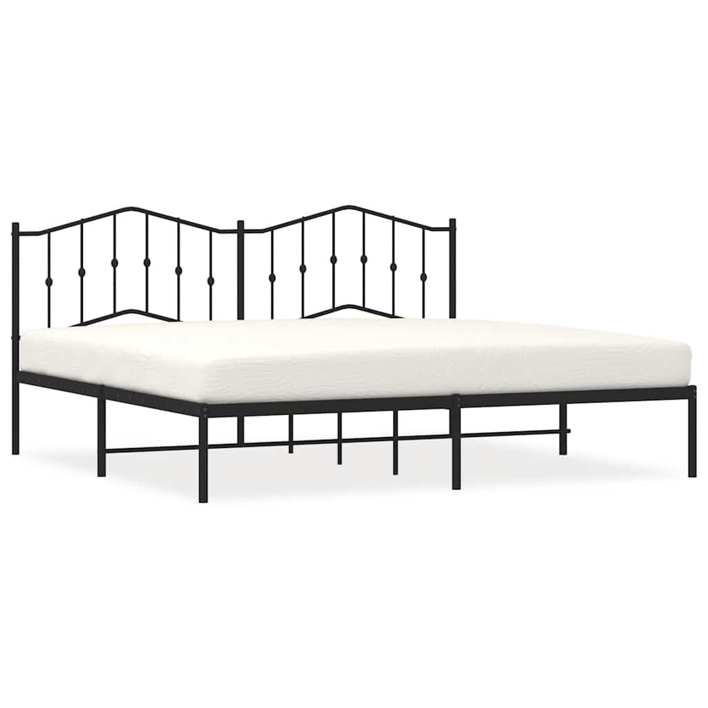 Metal Bed Frame without Mattress with Headboard Black 193x203cm