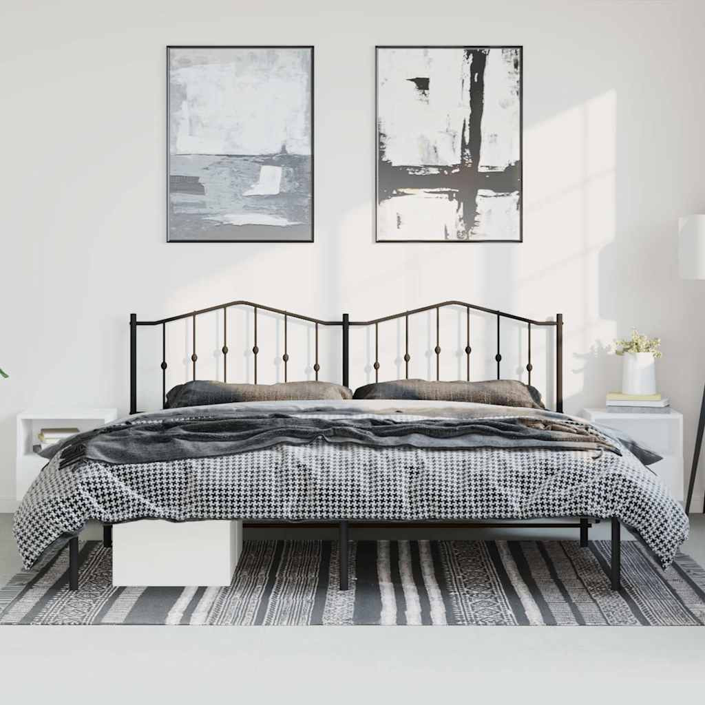 Metal Bed Frame without Mattress with Headboard Black 193x203cm