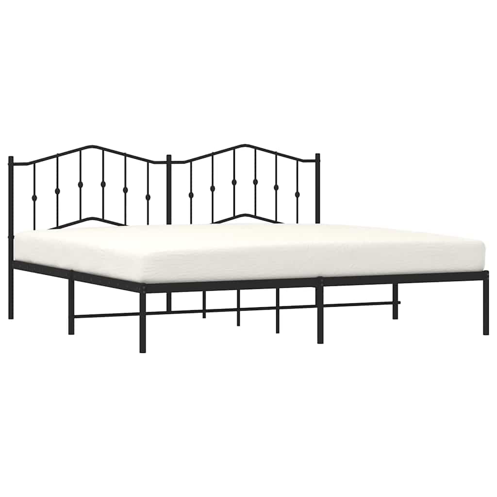 Metal Bed Frame without Mattress with Headboard Black 193x203cm