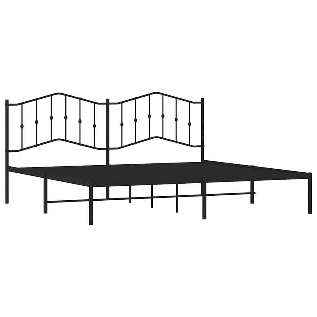 Metal Bed Frame without Mattress with Headboard Black 193x203cm