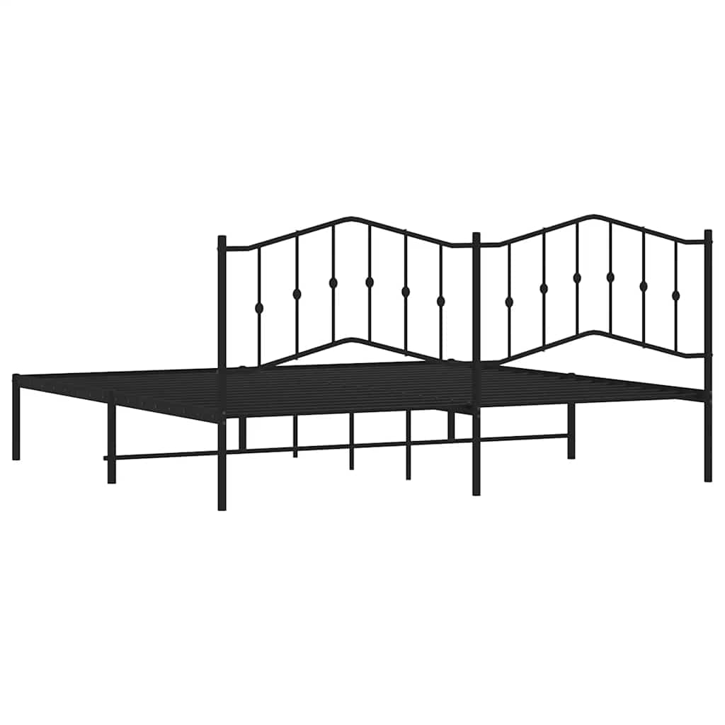 Metal Bed Frame without Mattress with Headboard Black 193x203cm