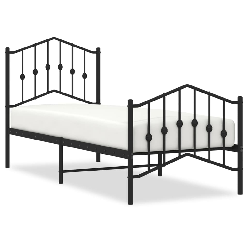 Metal Bed Frame without Mattress with Footboard Black 75x190cm