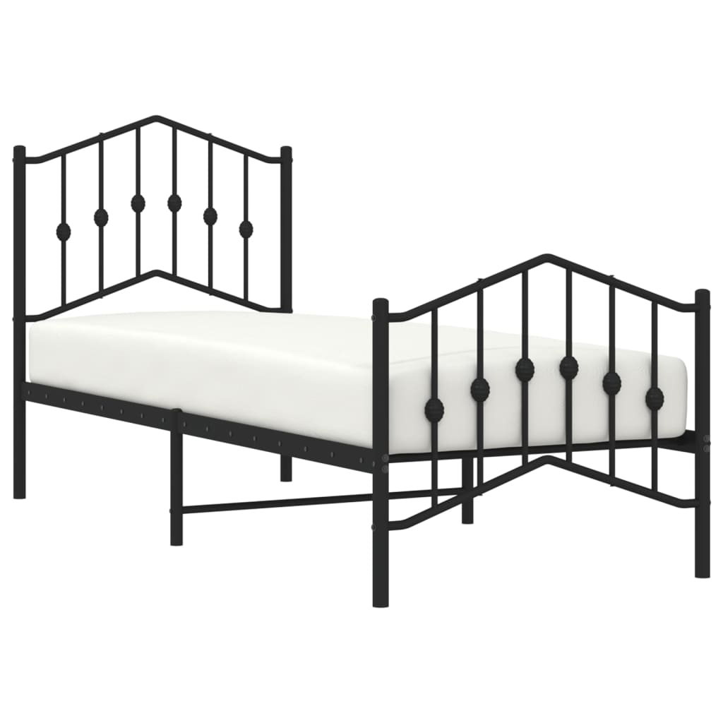 Metal Bed Frame without Mattress with Footboard Black 75x190cm