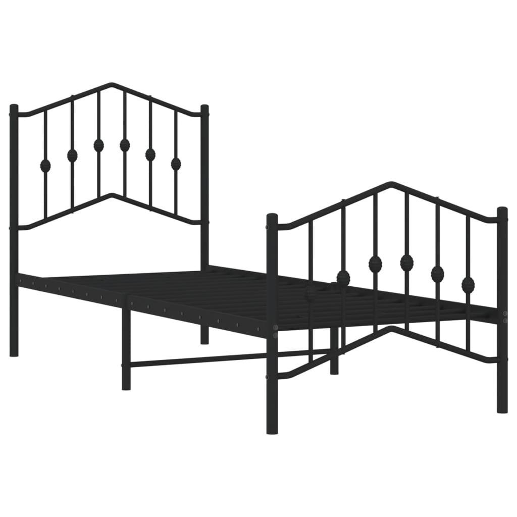 Metal Bed Frame without Mattress with Footboard Black 75x190cm