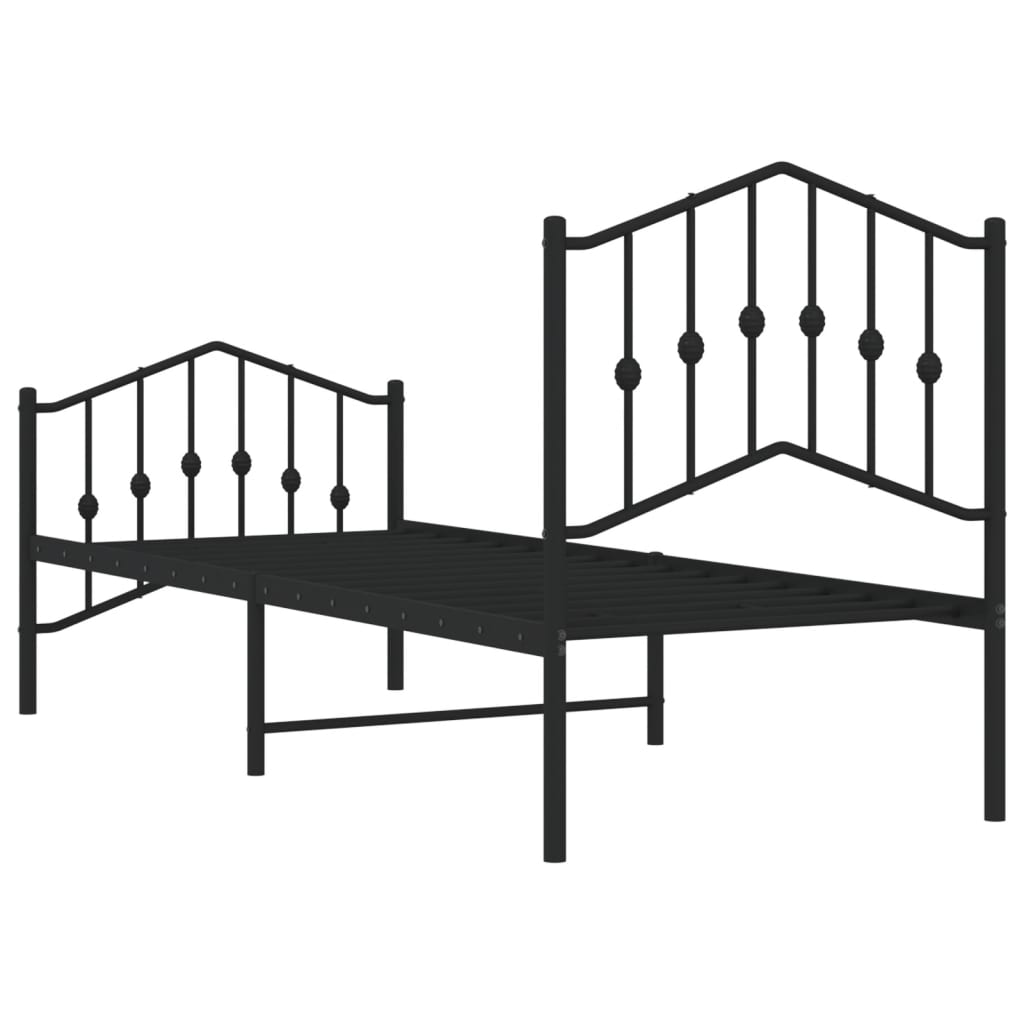 Metal Bed Frame without Mattress with Footboard Black 75x190cm