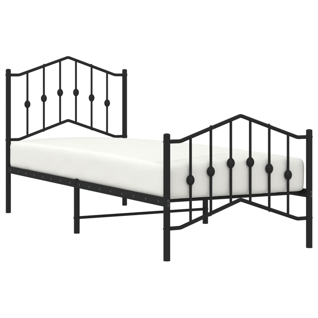 Metal Bed Frame without Mattress with Footboard Black 80x200cm