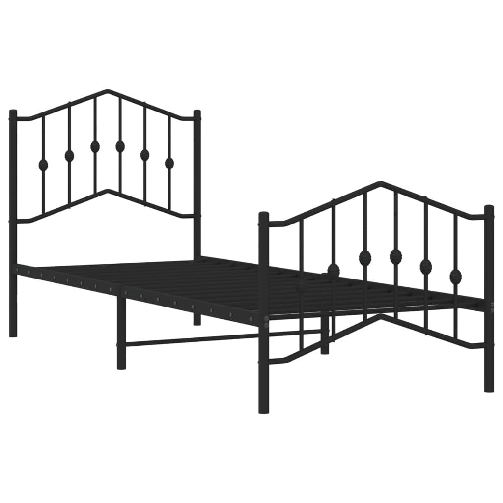 Metal Bed Frame without Mattress with Footboard Black 80x200cm
