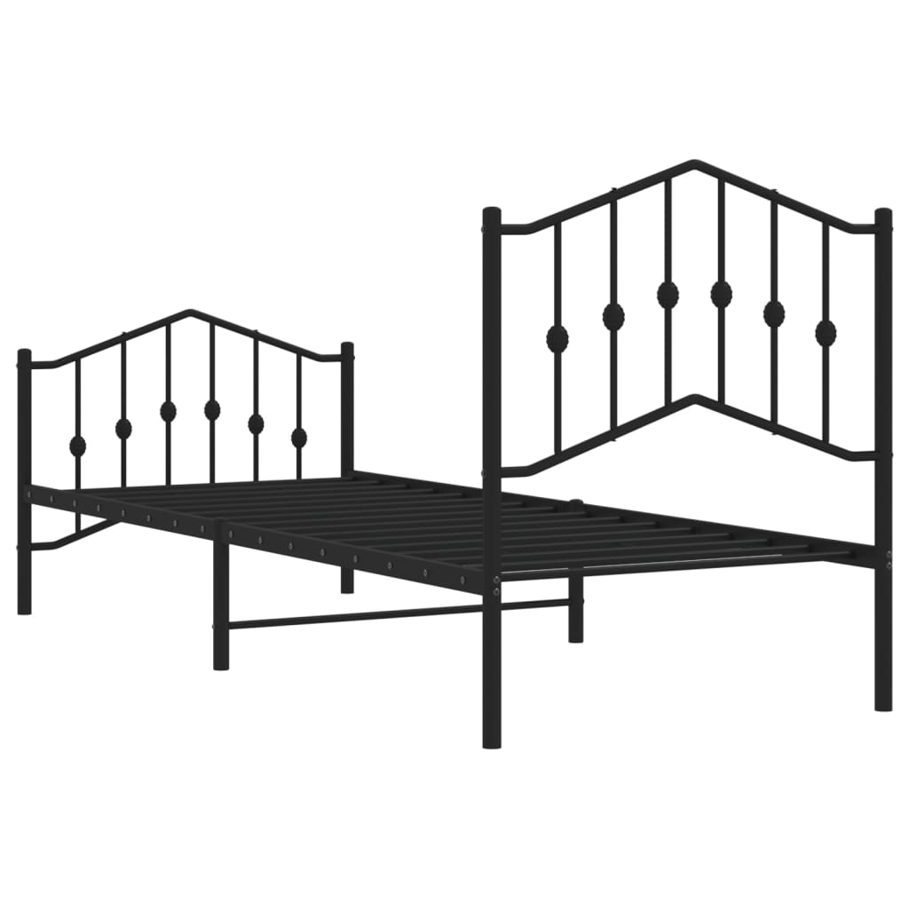 Metal Bed Frame without Mattress with Footboard Black 80x200cm