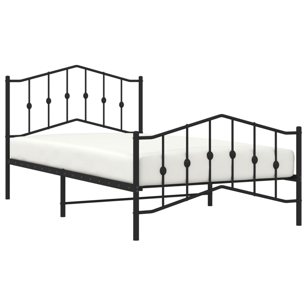 Metal Bed Frame without Mattress with Footboard Black 107x203cm