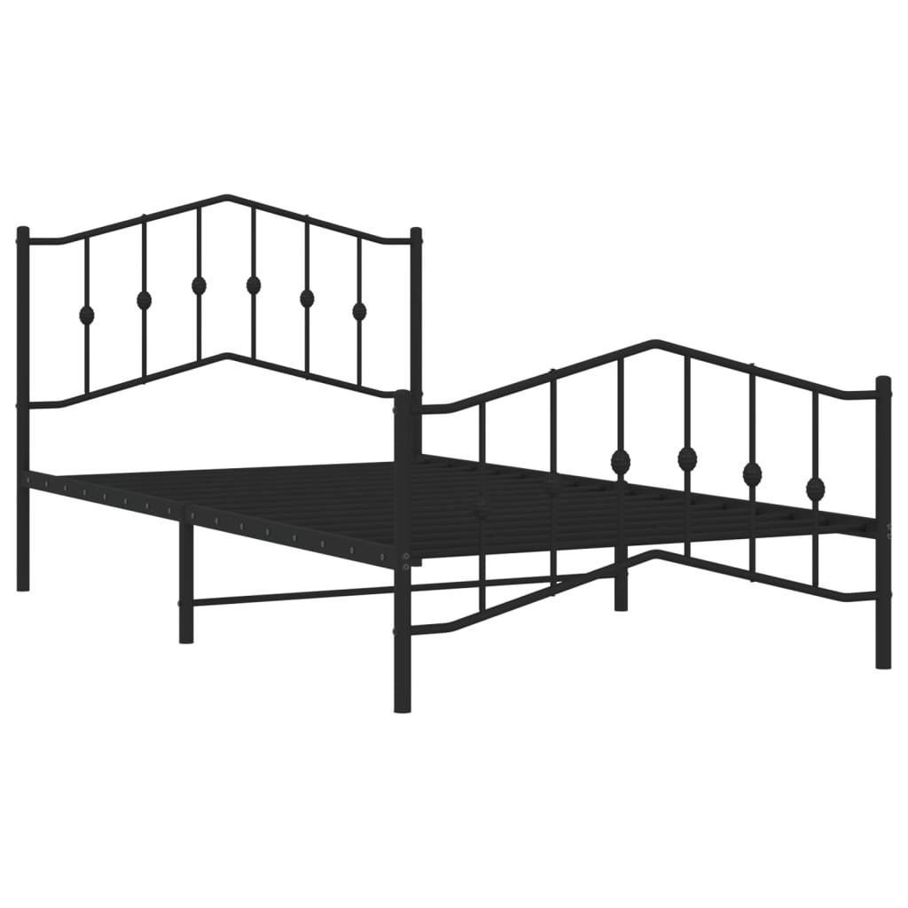 Metal Bed Frame without Mattress with Footboard Black 107x203cm