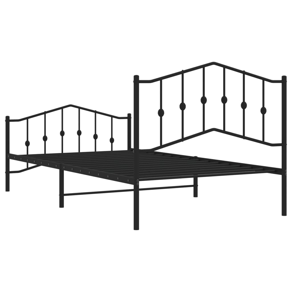 Metal Bed Frame without Mattress with Footboard Black 107x203cm