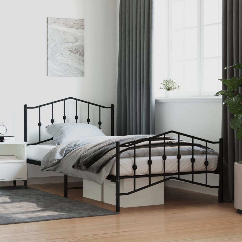 Metal Bed Frame without Mattress with Footboard Black 107x203cm