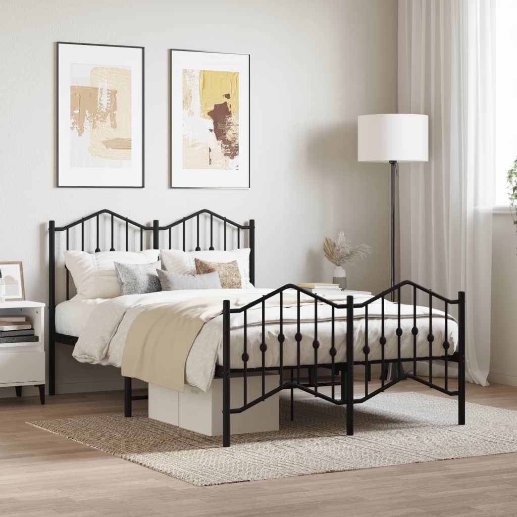 Metal Bed Frame without Mattress with Footboard Black 120x200cm