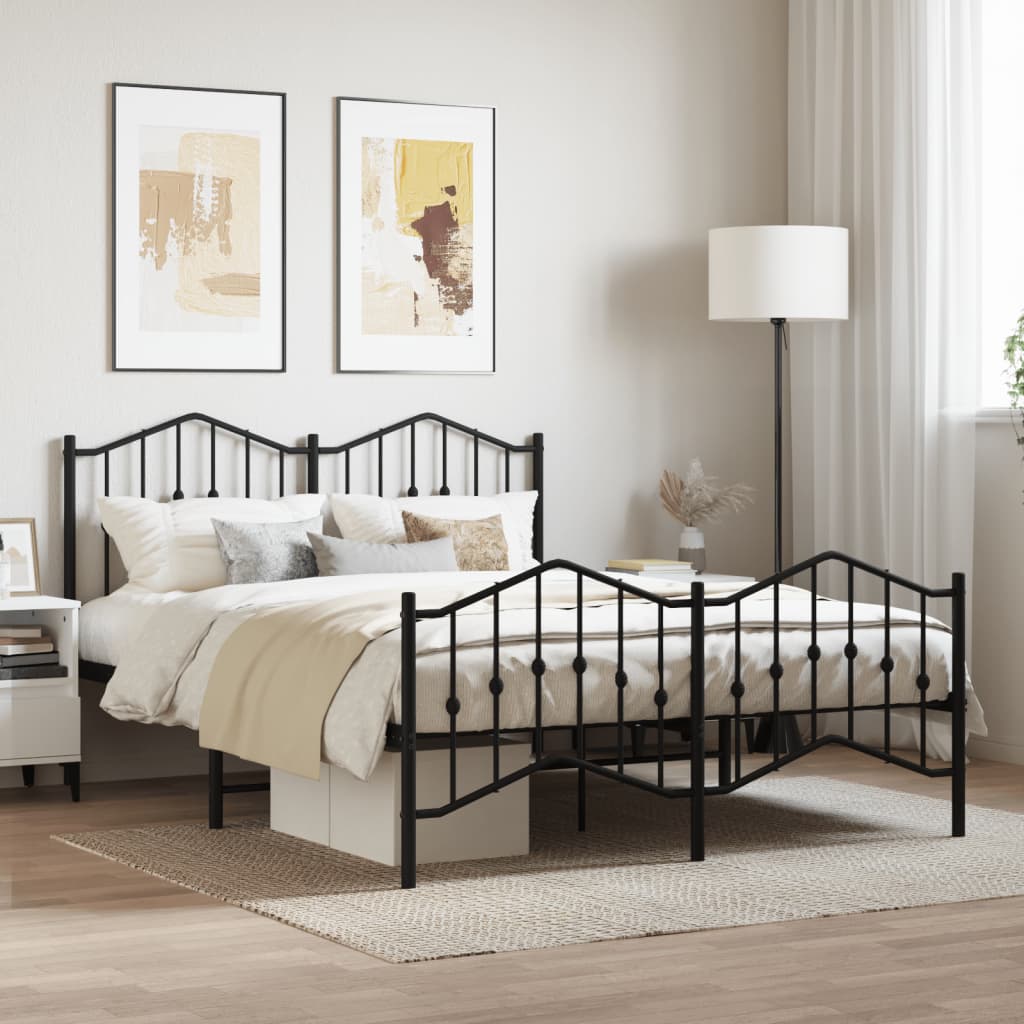 Metal Bed Frame without Mattress with Footboard Black 140x200cm