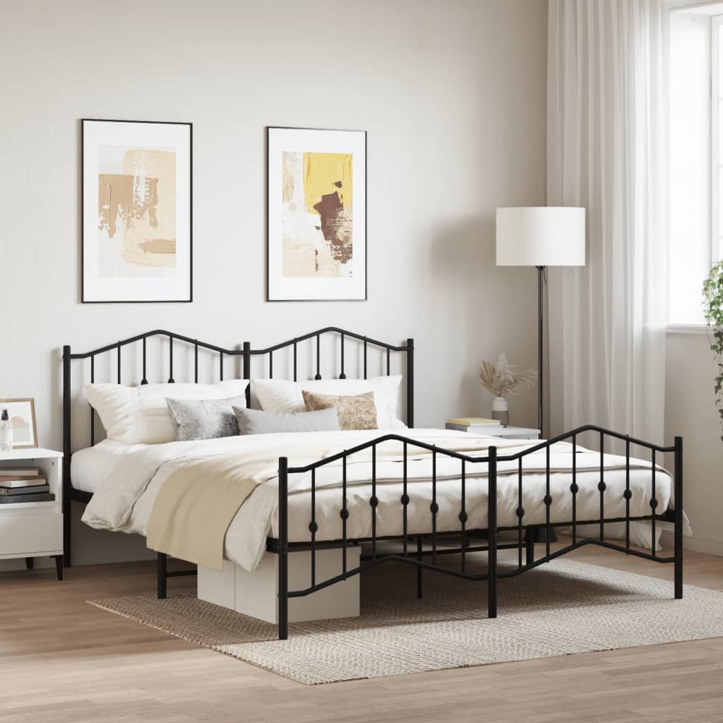 Metal Bed Frame without Mattress with Footboard Black 160x200cm