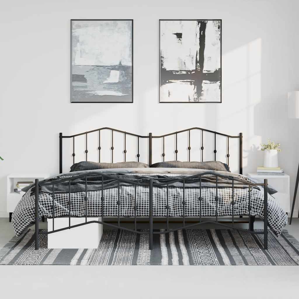Metal Bed Frame without Mattress with Footboard Black 193x203cm
