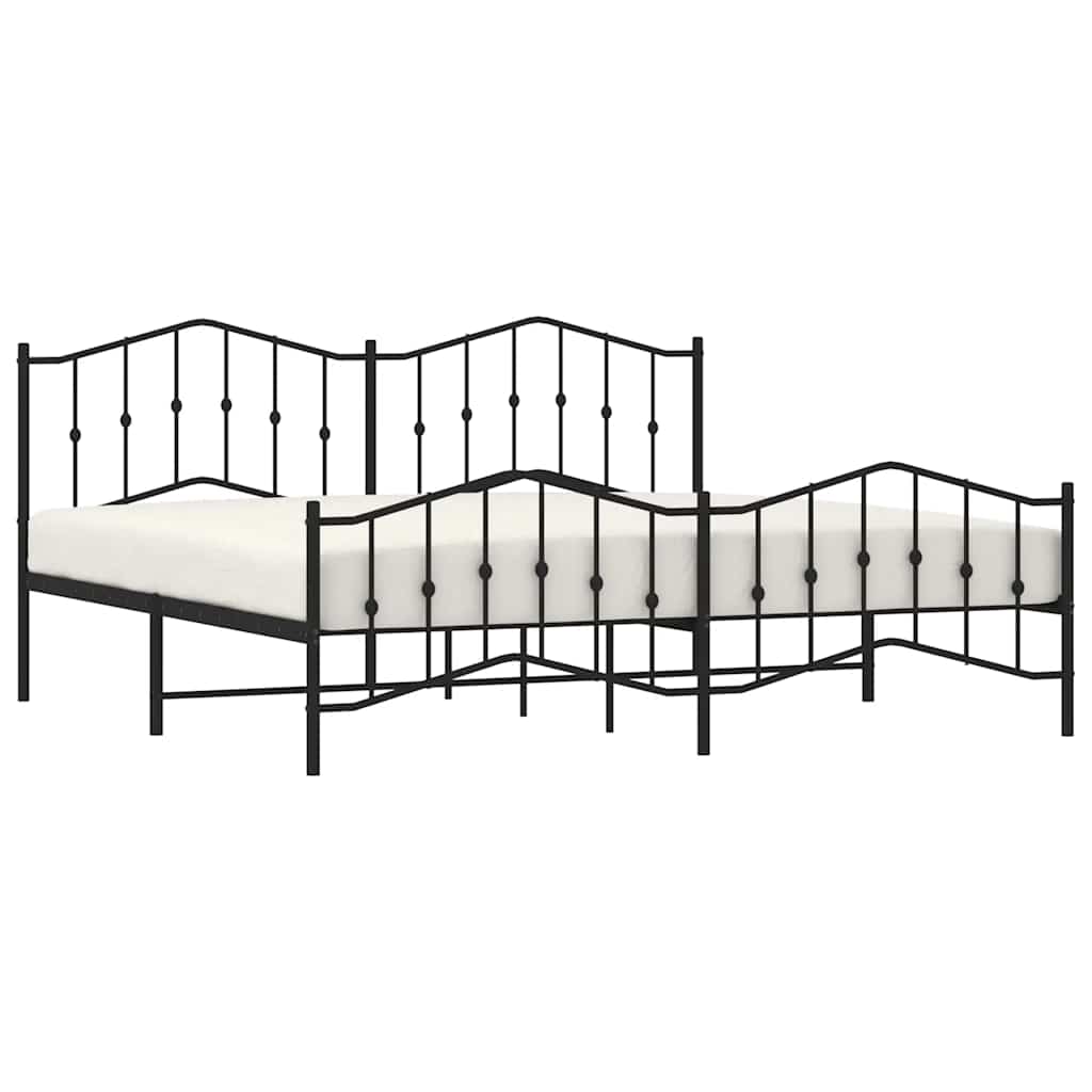 Metal Bed Frame without Mattress with Footboard Black 193x203cm