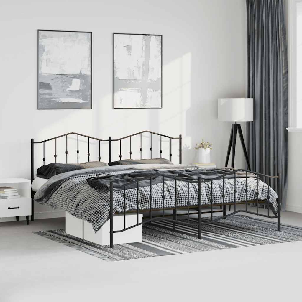Metal Bed Frame without Mattress with Footboard Black 193x203cm