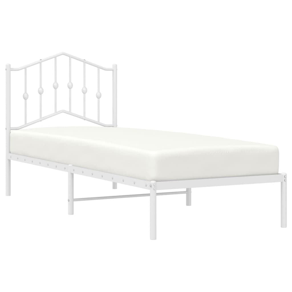 Metal Bed Frame without Mattress with Headboard White 90x190cm